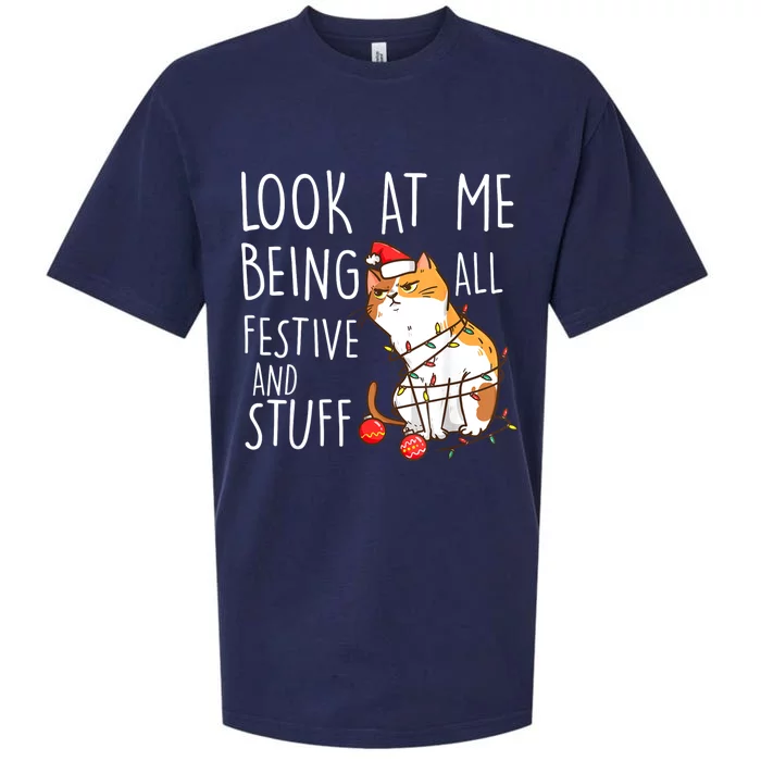 Funny Christmas Cat Look At Me Being All Festive And Stuff Sueded Cloud Jersey T-Shirt