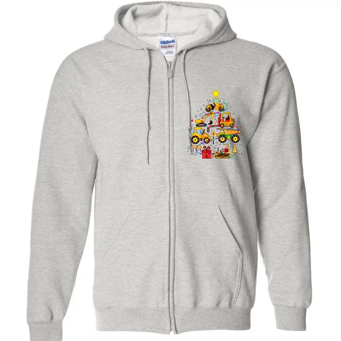 Funny Christmas Construction Vehicles Tree Full Zip Hoodie