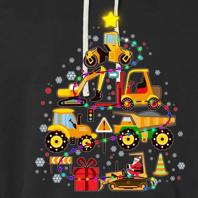 Funny Christmas Construction Vehicles Tree Garment-Dyed Fleece Hoodie