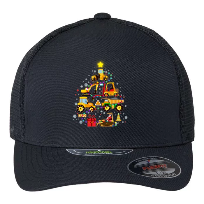 Funny Christmas Construction Vehicles Tree Flexfit Unipanel Trucker Cap