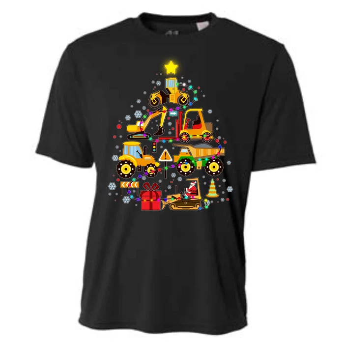 Funny Christmas Construction Vehicles Tree Cooling Performance Crew T-Shirt