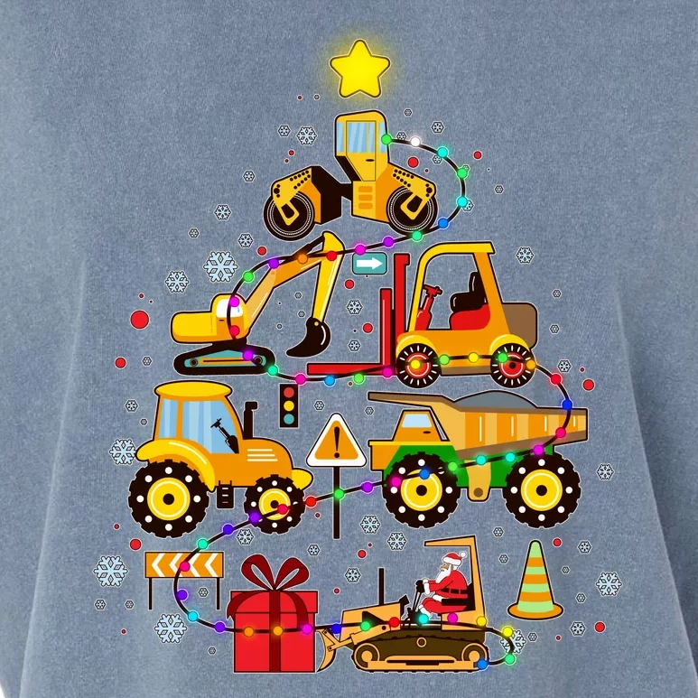 Funny Christmas Construction Vehicles Tree Garment-Dyed Women's Muscle Tee