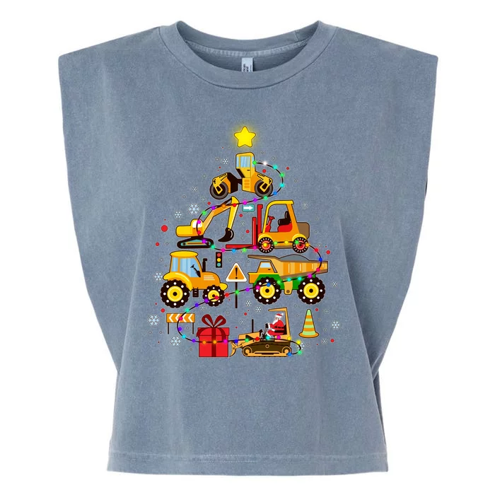 Funny Christmas Construction Vehicles Tree Garment-Dyed Women's Muscle Tee