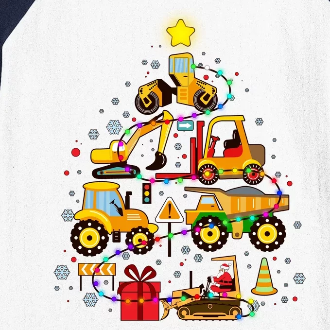 Funny Christmas Construction Vehicles Tree Baseball Sleeve Shirt