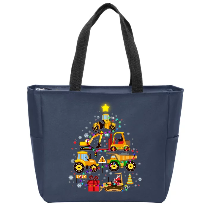 Funny Christmas Construction Vehicles Tree Zip Tote Bag