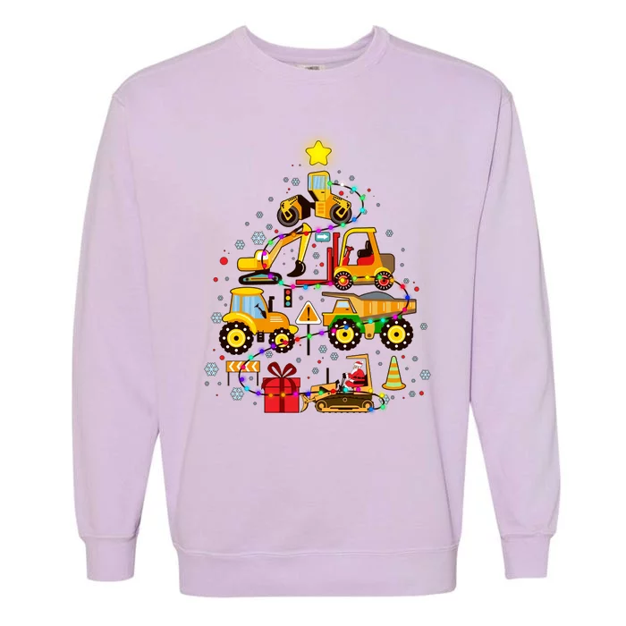 Funny Christmas Construction Vehicles Tree Garment-Dyed Sweatshirt