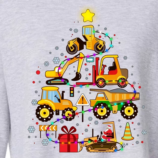 Funny Christmas Construction Vehicles Tree Cropped Pullover Crew