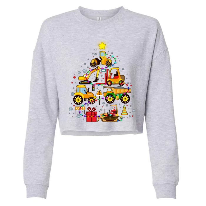 Funny Christmas Construction Vehicles Tree Cropped Pullover Crew