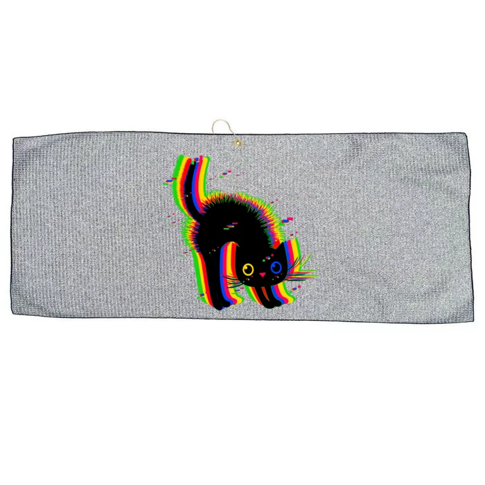 Funny Cute Colorful Glitch Cat Large Microfiber Waffle Golf Towel