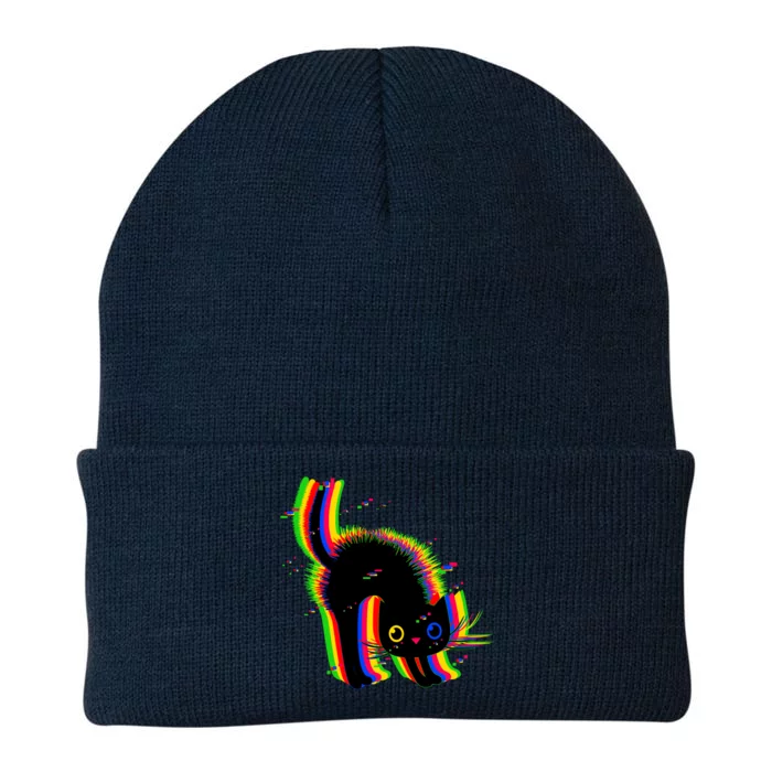 Funny Cute Colorful Glitch Cat Knit Cap Winter Beanie