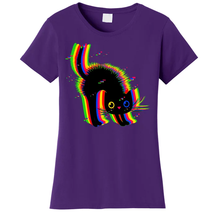 Funny Cute Colorful Glitch Cat Women's T-Shirt