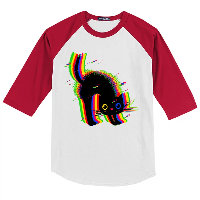 Funny Cute Colorful Glitch Cat Kids Colorblock Raglan Jersey