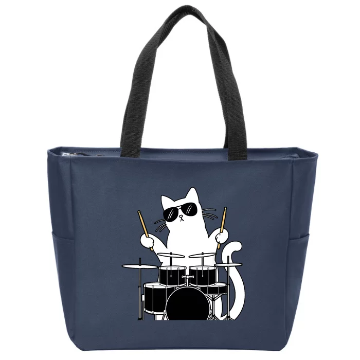 Funny Cat, Cat Drummer Tee, Funny Cat Drum Kit Zip Tote Bag