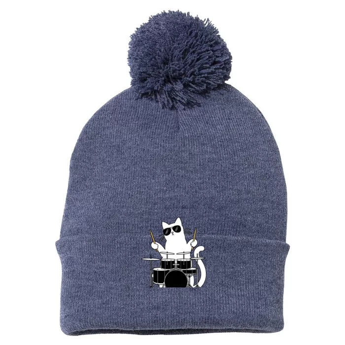 Funny Cat, Cat Drummer Tee, Funny Cat Drum Kit Pom Pom 12in Knit Beanie