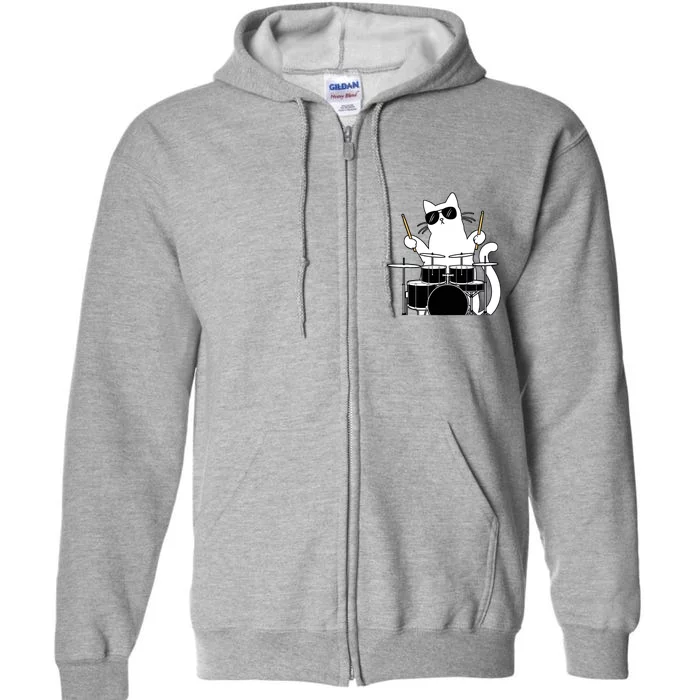 Funny Cat, Cat Drummer Tee, Funny Cat Drum Kit Full Zip Hoodie