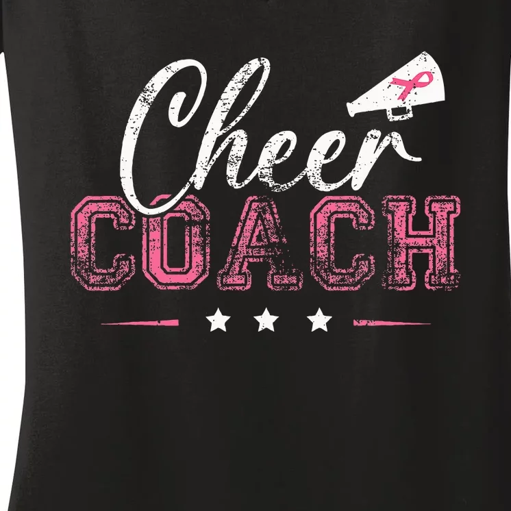 Football Cheer Coach Ribbon Breast Cancer Awareness Women's V-Neck T-Shirt