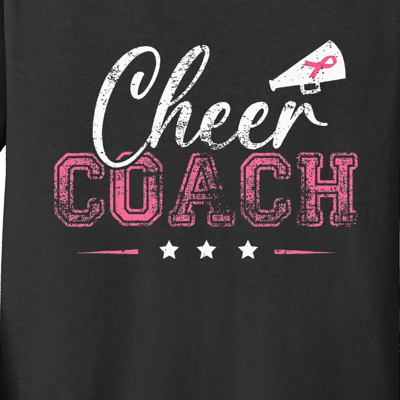 Football Cheer Coach Ribbon Breast Cancer Awareness Kids Long Sleeve Shirt