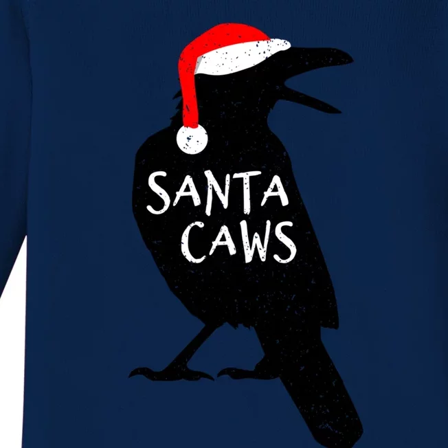 Funny Crow Christmas Festive Santa Caws Black Bird Cute Gift Baby Long Sleeve Bodysuit