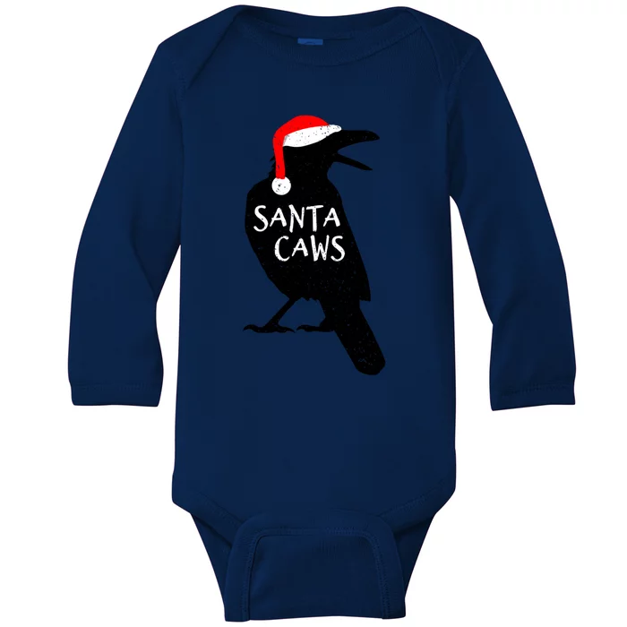 Funny Crow Christmas Festive Santa Caws Black Bird Cute Gift Baby Long Sleeve Bodysuit