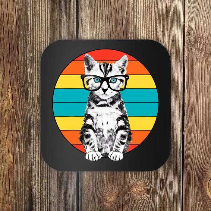 Funny Cute Cat With Glasses Vintage Cat Coaster