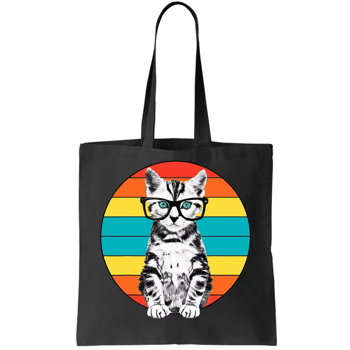 Funny Cute Cat With Glasses Vintage Cat Tote Bag