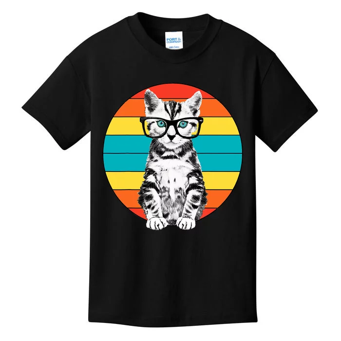 Funny Cute Cat With Glasses Vintage Cat Kids T-Shirt