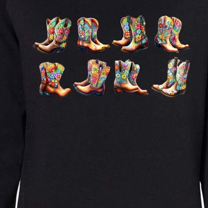 Floral Cowboy Cowgirl Boots Womens California Wash Sweatshirt