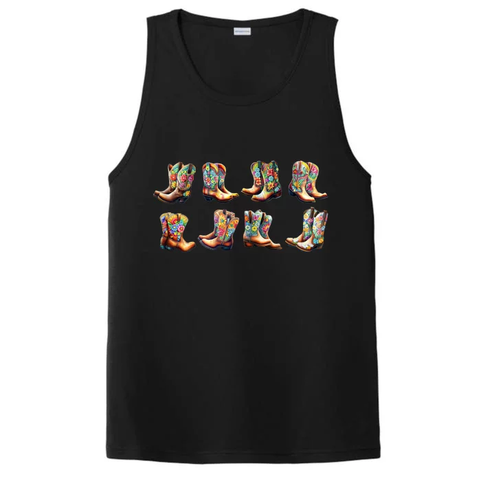 Floral Cowboy Cowgirl Boots Performance Tank