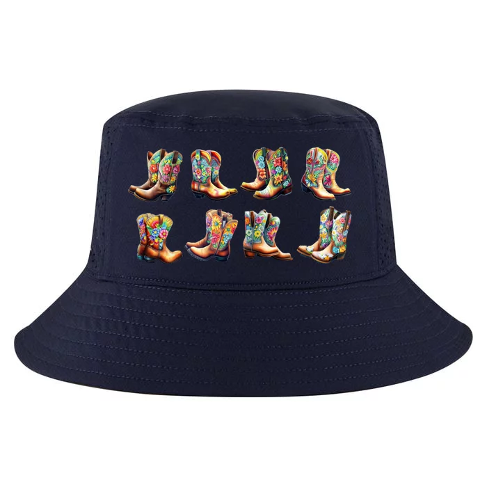 Floral Cowboy Cowgirl Boots Cool Comfort Performance Bucket Hat