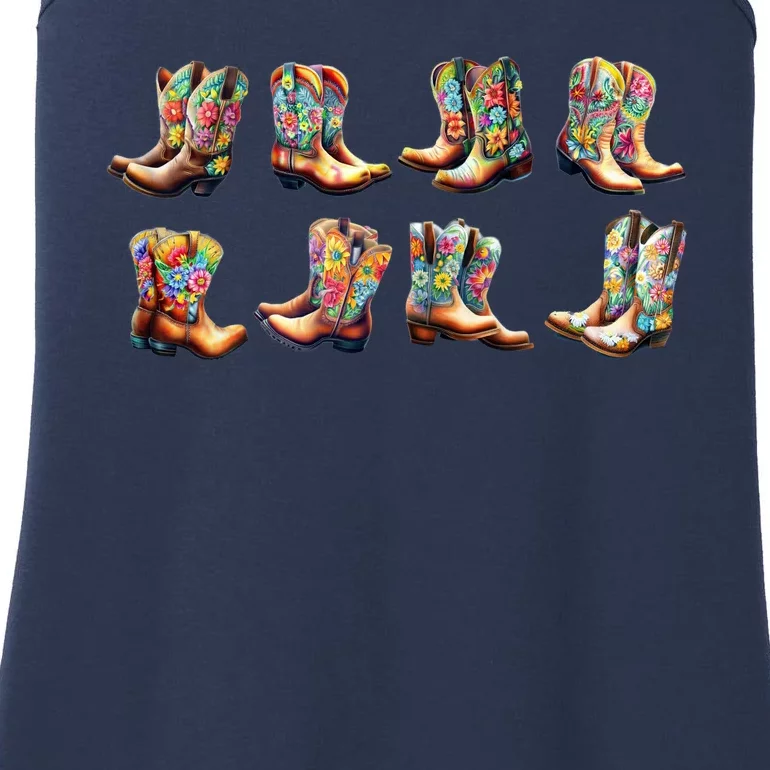 Floral Cowboy Cowgirl Boots Ladies Essential Tank