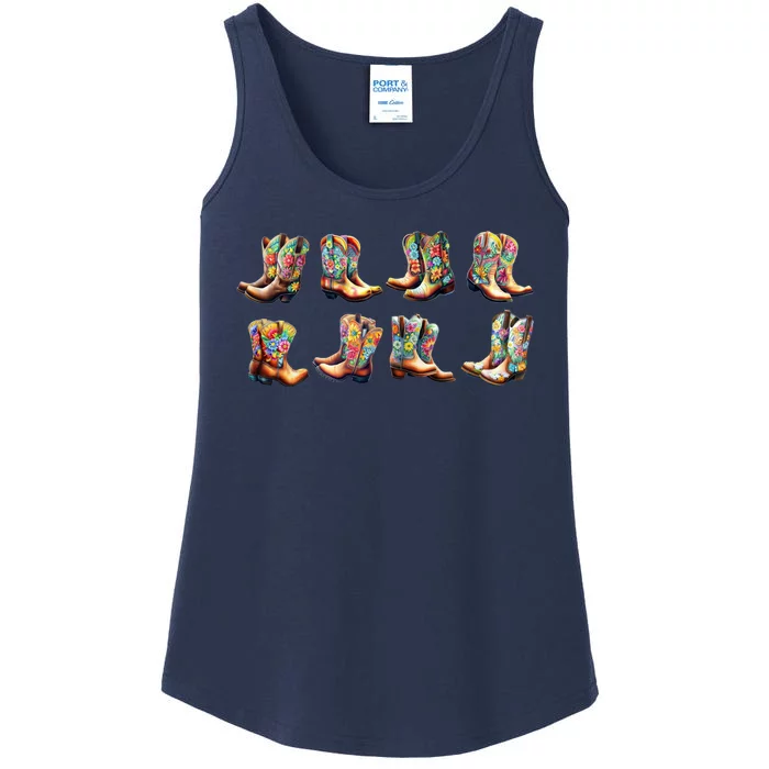 Floral Cowboy Cowgirl Boots Ladies Essential Tank