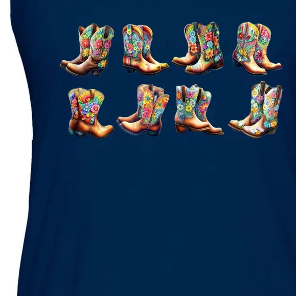 Floral Cowboy Cowgirl Boots Ladies Essential Flowy Tank