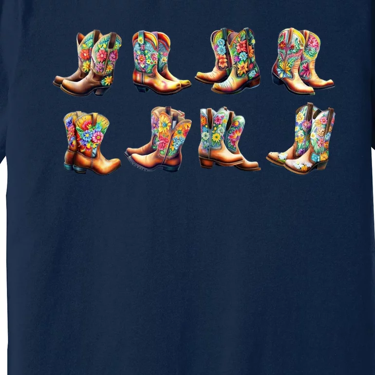 Floral Cowboy Cowgirl Boots Premium T-Shirt