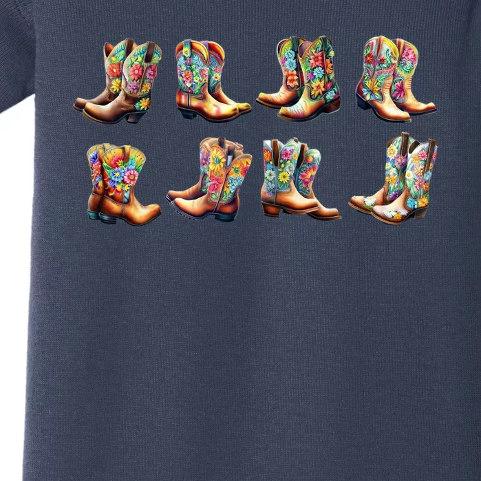 Floral Cowboy Cowgirl Boots Baby Bodysuit