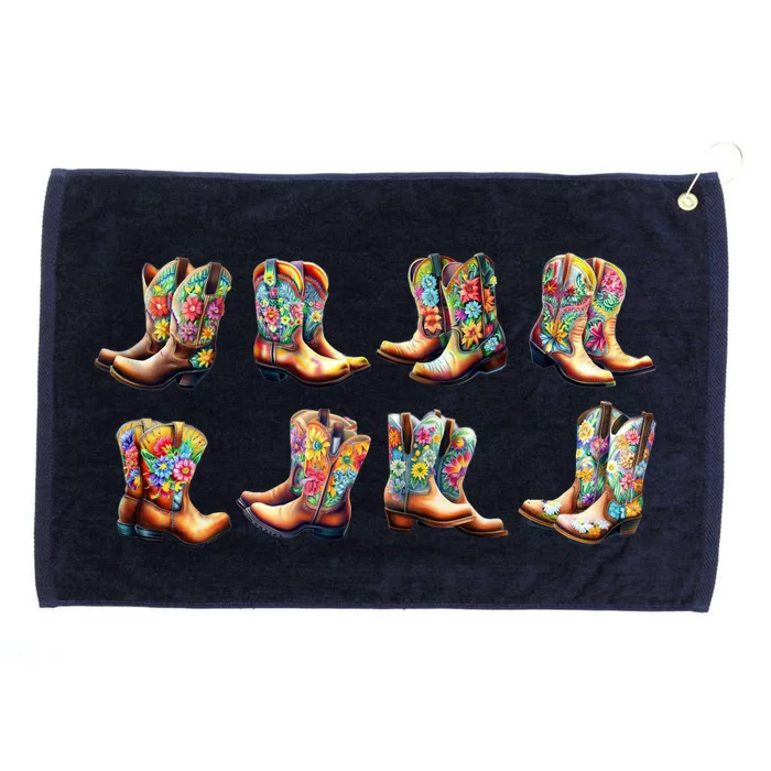 Floral Cowboy Cowgirl Boots Grommeted Golf Towel