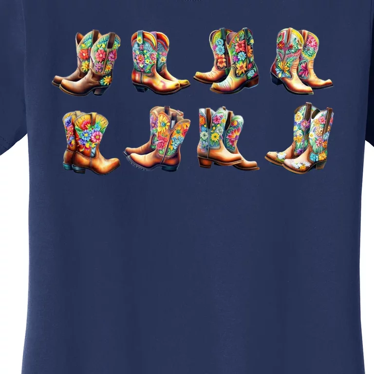 Floral Cowboy Cowgirl Boots Women's T-Shirt