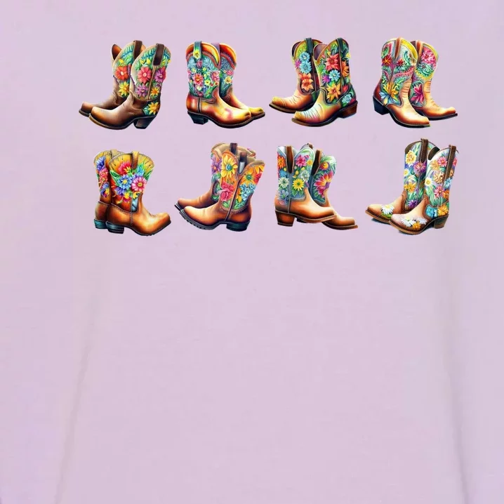 Floral Cowboy Cowgirl Boots Garment-Dyed Sweatshirt