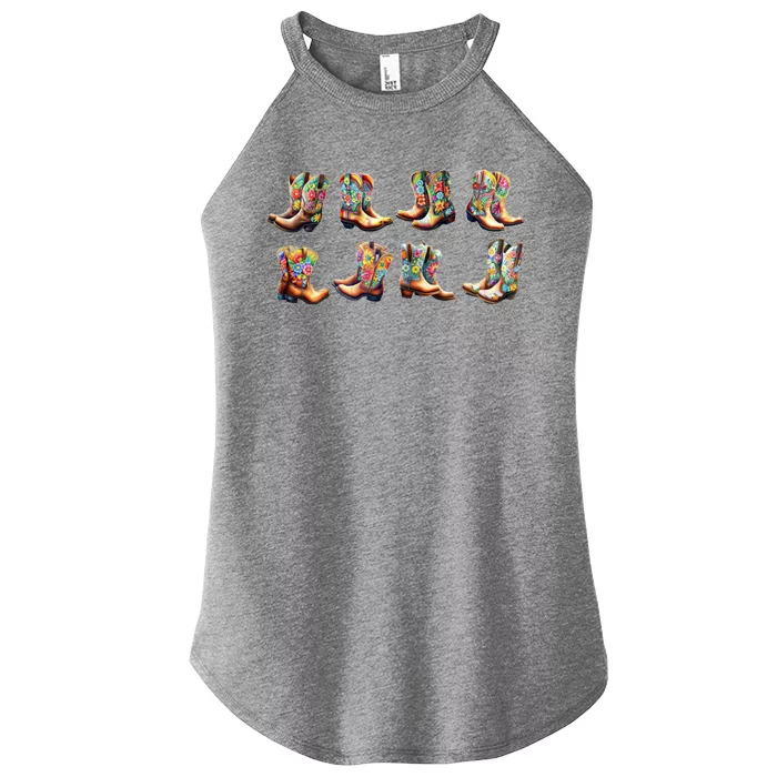 Floral Cowboy Cowgirl Boots Women’s Perfect Tri Rocker Tank