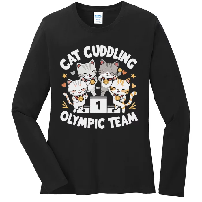 Funny Cat Cuddling Team Cool Design Ladies Long Sleeve Shirt