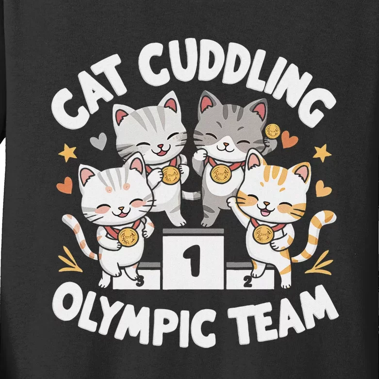 Funny Cat Cuddling Team Cool Design Kids Long Sleeve Shirt