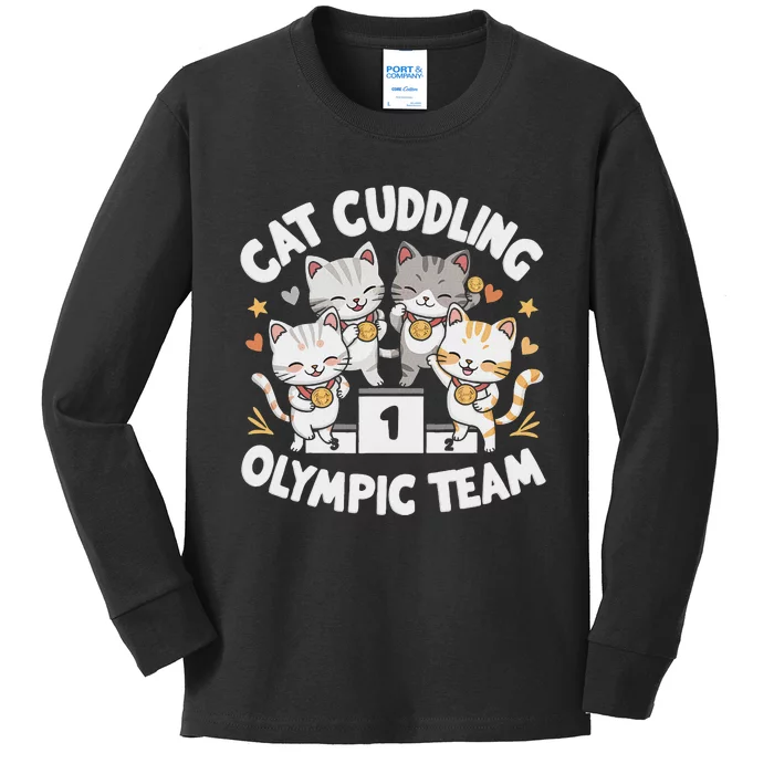 Funny Cat Cuddling Team Cool Design Kids Long Sleeve Shirt