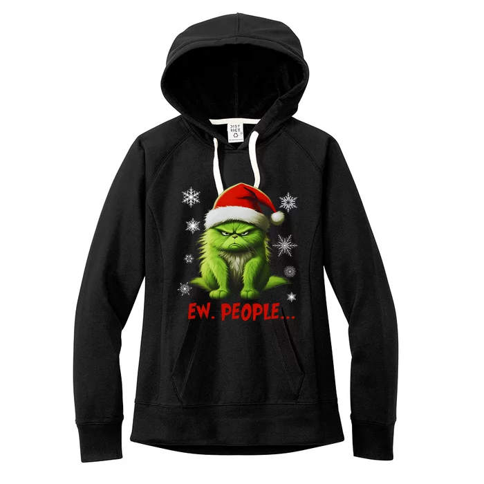 Funny Christmas Cat Ew People Meowy Cat Lovers Women's Fleece Hoodie