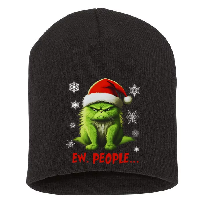 Funny Christmas Cat Ew People Meowy Cat Lovers Short Acrylic Beanie