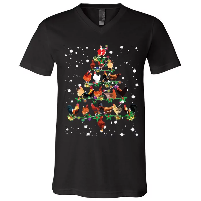 Funny Chickens Christmas Tree Ornament Decor Costume Gifts V-Neck T-Shirt