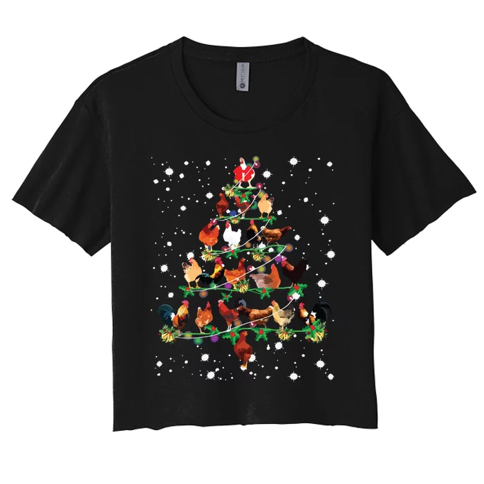 Funny Chickens Christmas Tree Ornament Decor Costume Gifts Women's Crop Top Tee