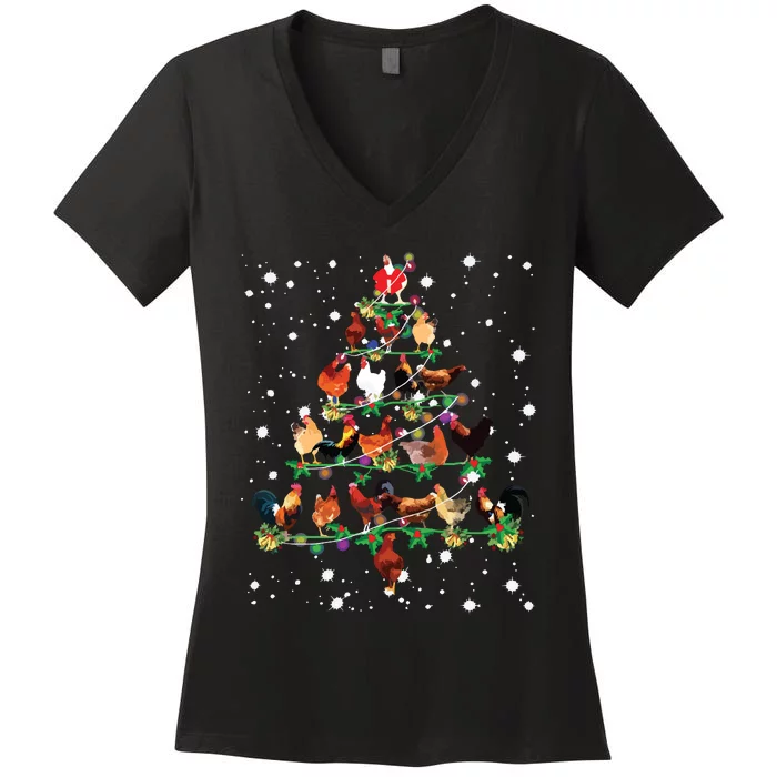 Funny Chickens Christmas Tree Ornament Decor Costume Gifts Women's V-Neck T-Shirt