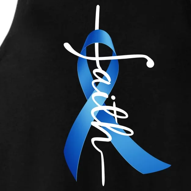 Faith Colon Cancer Cross Ribbon Ladies Tri-Blend Wicking Tank