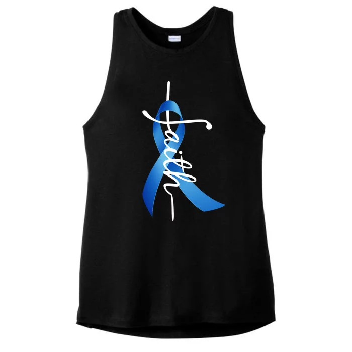 Faith Colon Cancer Cross Ribbon Ladies Tri-Blend Wicking Tank