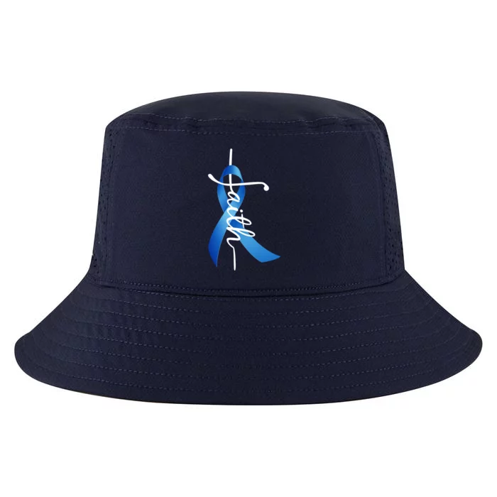 Faith Colon Cancer Cross Ribbon Cool Comfort Performance Bucket Hat