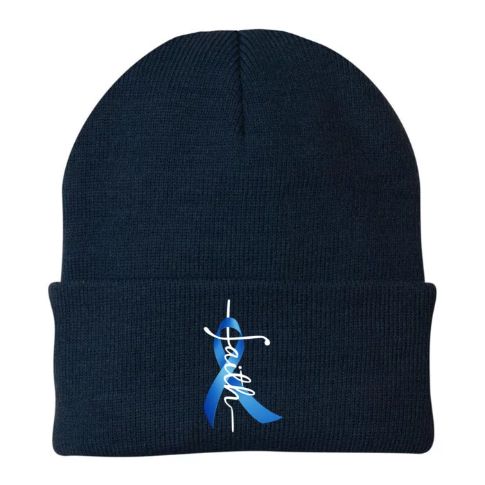 Faith Colon Cancer Cross Ribbon Knit Cap Winter Beanie